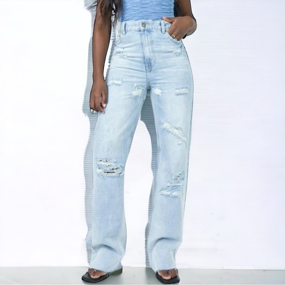 NEW Lioness Cobain Distress Wide Leg Light Wash Blue Jeans Women’s Size 4 - Picture 11 of 11